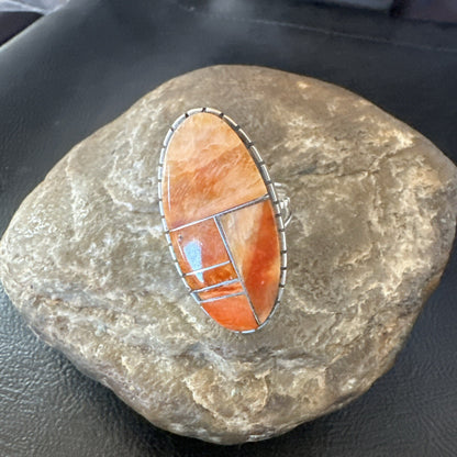 Women Orange Red Spiny Oyster Navajo Sterling Silver Ring Sz 6.5 18592
