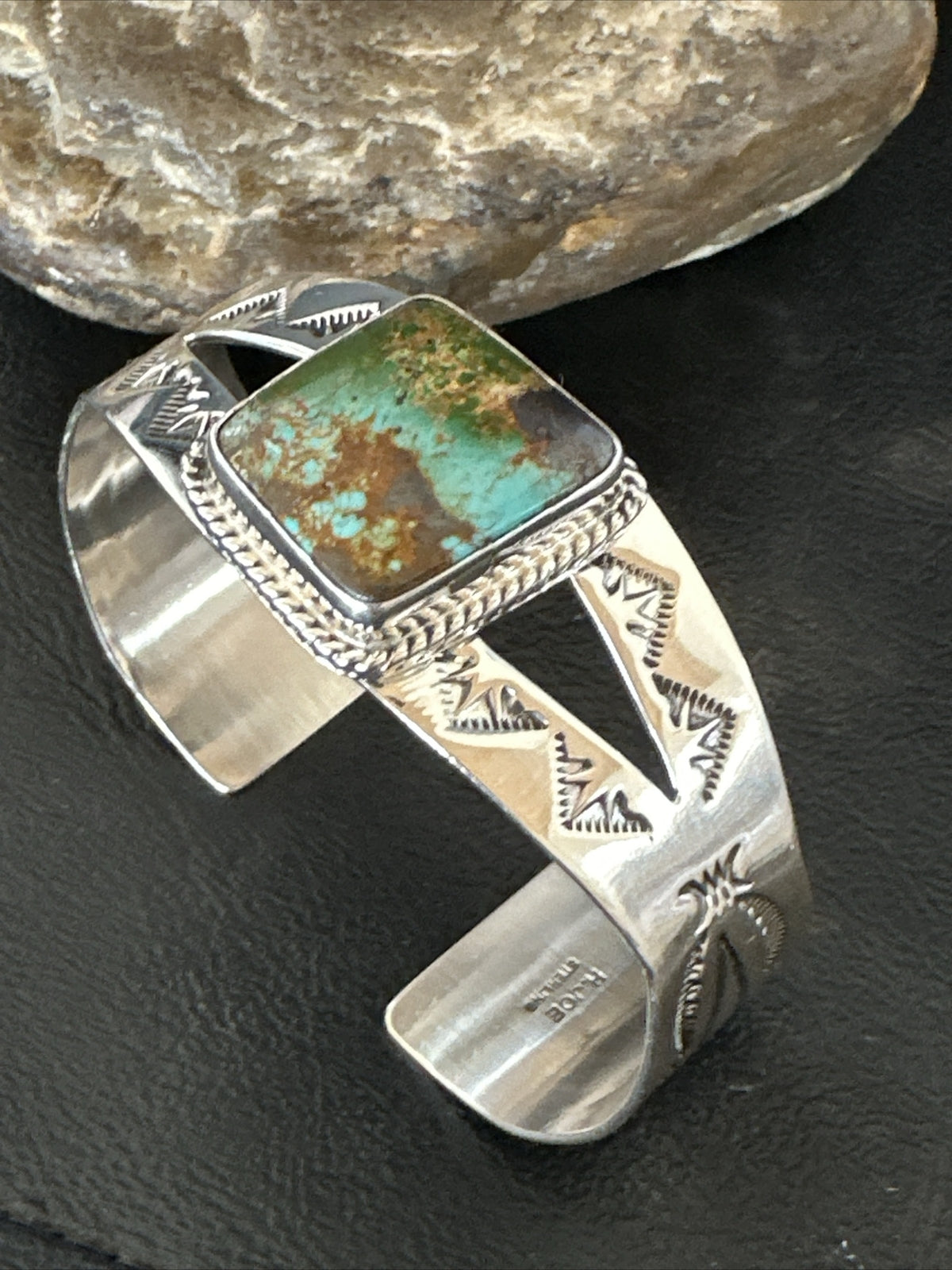 Green Royston Turquoise Navajo Sterling Silver Cuff Bracelet 17856