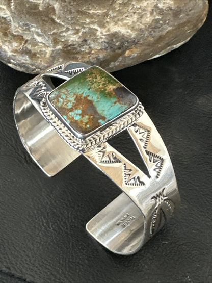 Green Royston Turquoise Navajo Sterling Silver Cuff Bracelet 17856