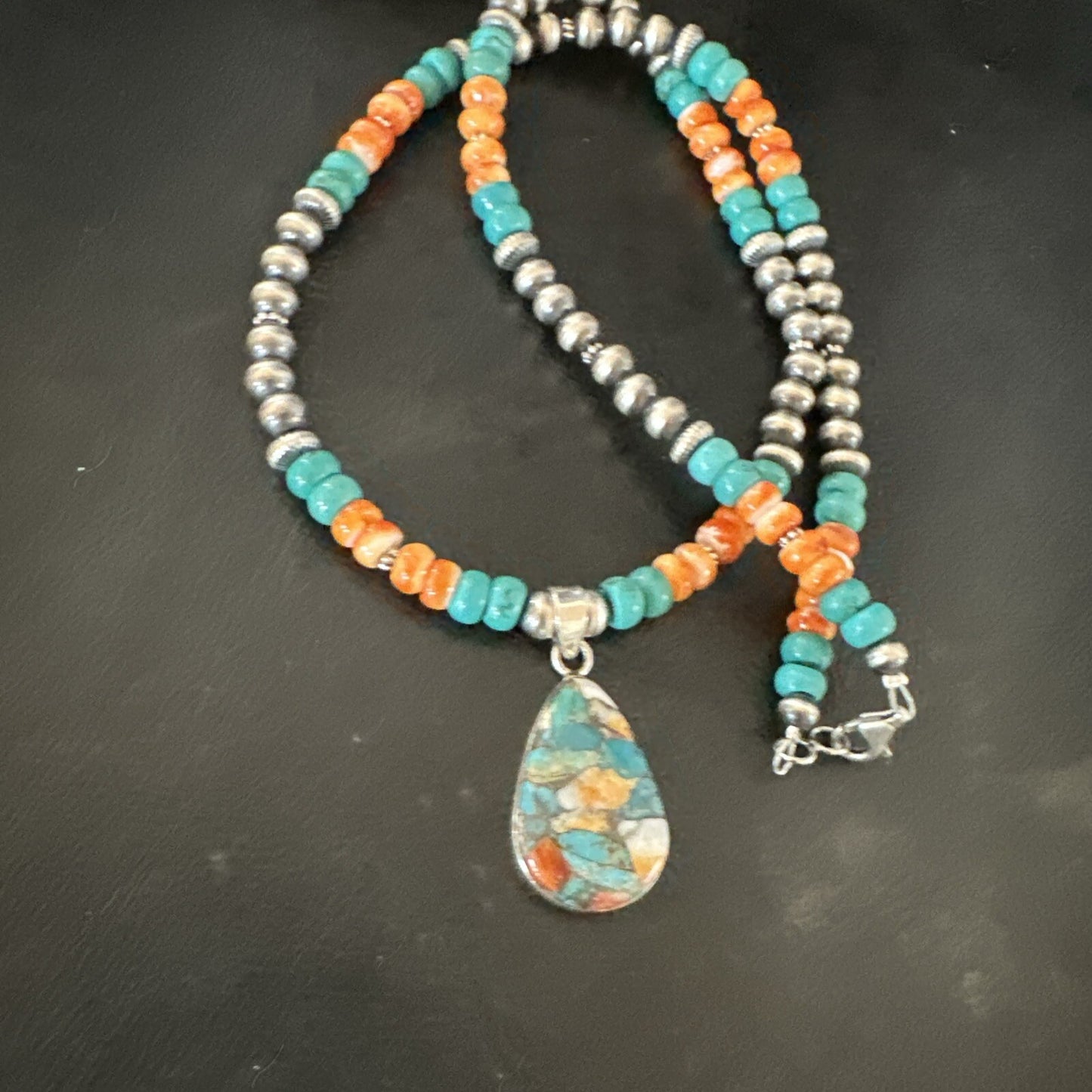 Spiny Pendant Turquoise Navajo Sterling Silver Necklace 21" 17898