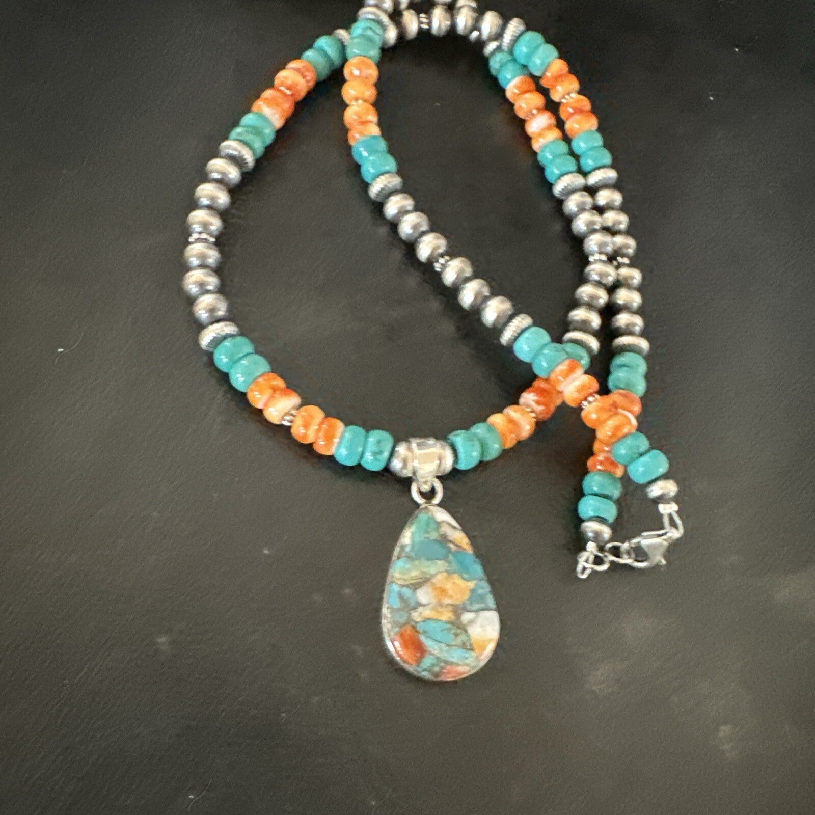 Spiny Pendant Turquoise Navajo Sterling Silver Necklace 21" 17898