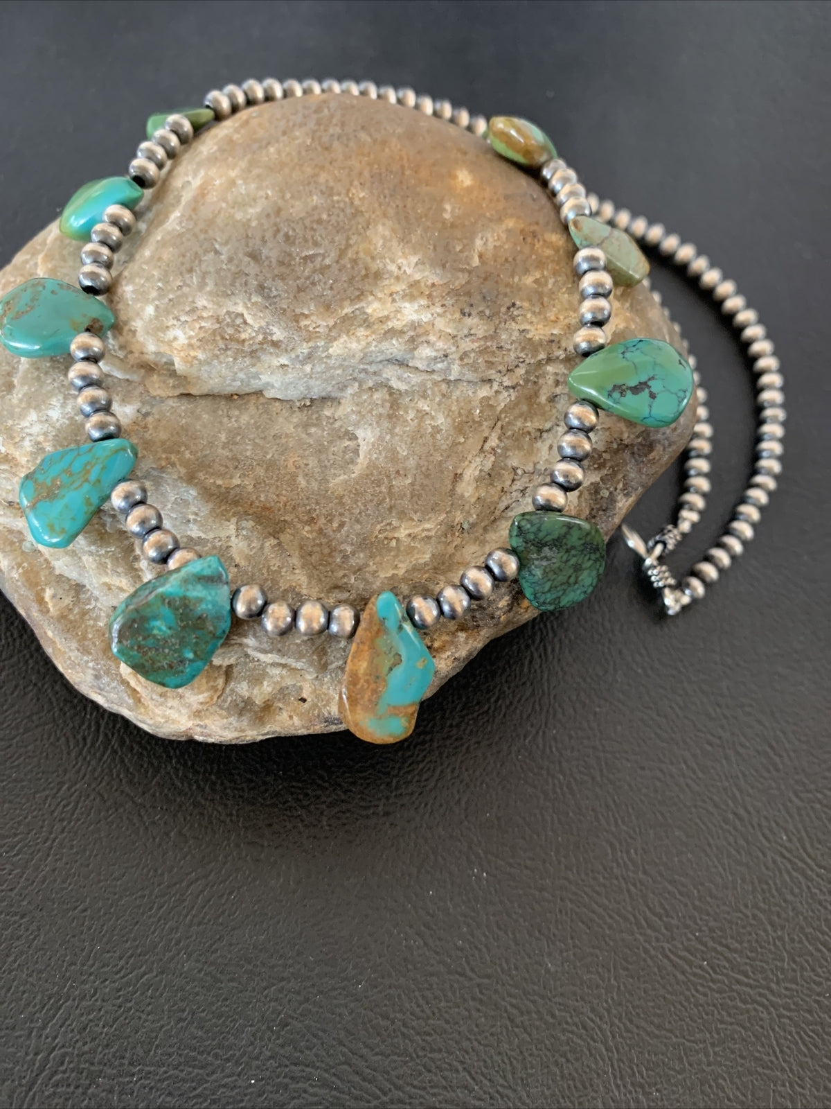 Royston Turquoise Sterling Silver Beads Necklace 02184
