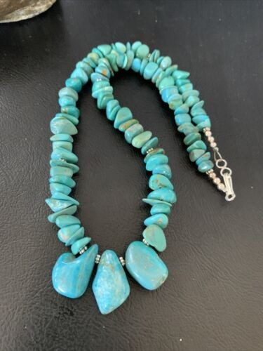 Navajo Blue Green Turquoise Necklace Sterling Silver 16" Handmade 12914