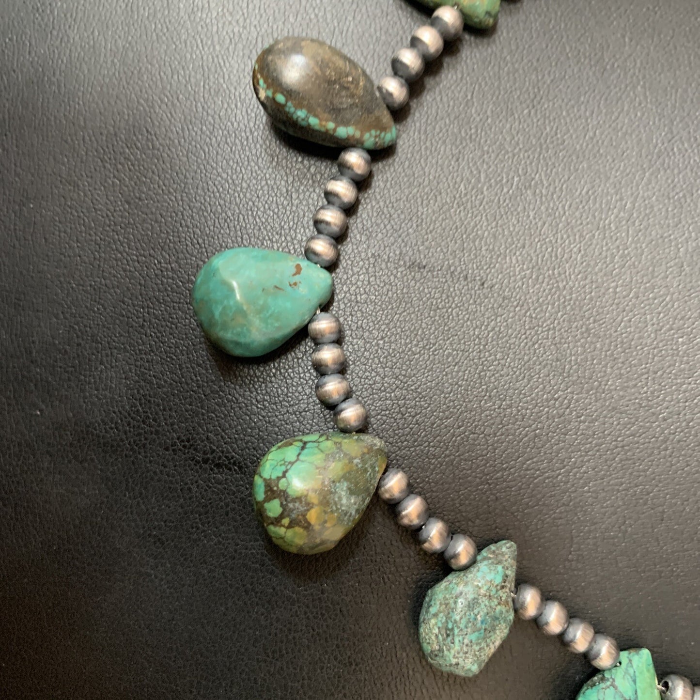 Green Turquoise Teardrop  Sterling Silver Beads Necklace 20" 13431