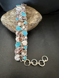 WoMen Blue Wild Horse Turquoise Southwestern Link Bracelet | Sterling Silver | Authentic Native American Handmade | 17973
