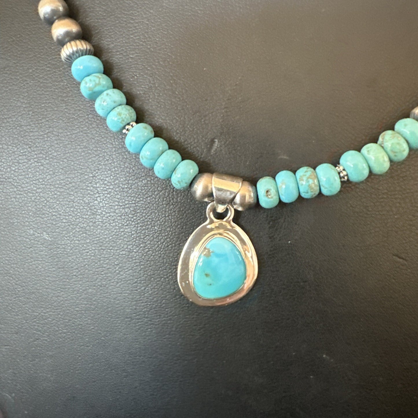 WoMens Blue Kingman Turquoise Pendant Navajo Sterling Silver Necklace 21" 17932