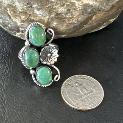 Yazzie Ring Green Turquoise Navajo Sterling Silver Cluster Size 9.5 19242