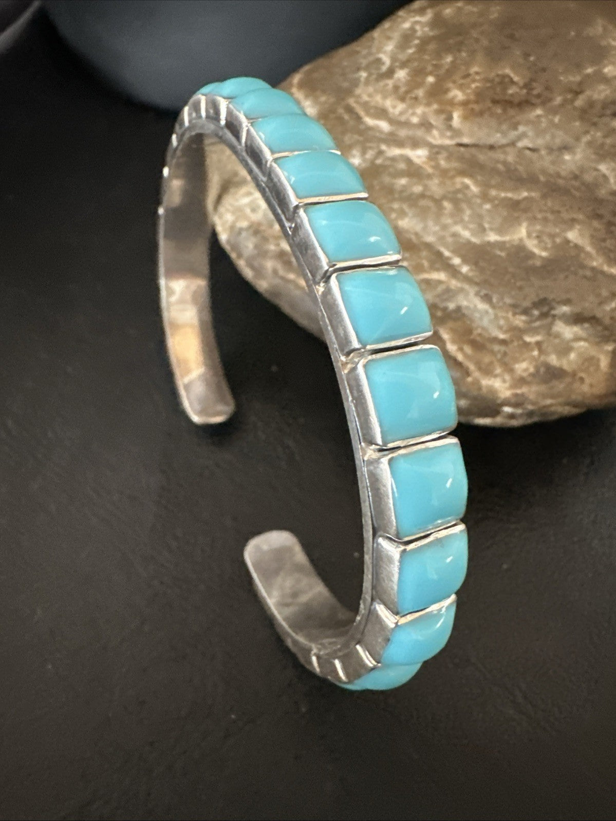 Blue Kingman SB Turquoise Navajo Sterling Silver Cuff Bracelet 8" 19070
