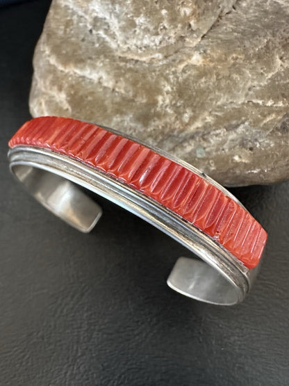 Native American Red Coral Navajo Bracelet Sterling Silver Handmade 19461
