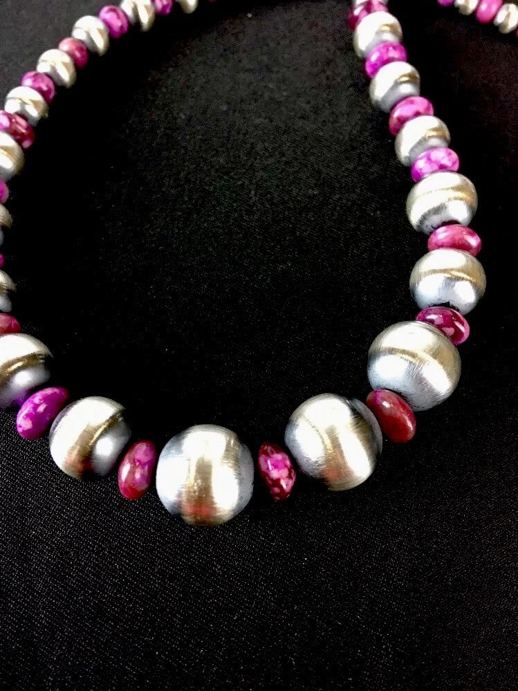 Graduated Purple Stone Sterling Silver Necklace Unisex 19" Rare