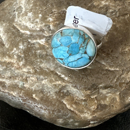 Blue Turquoise#8 Southwestern Sterling Silver Ring Size 7 19741