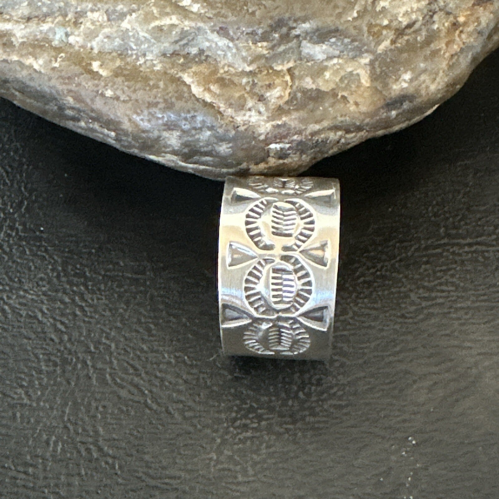 Mens Women Wedding Wide Band Navajo Stamped Sterling Silver Ring Size 10.5 17996