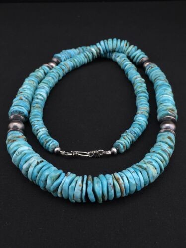 Navajo Sterling Silver Blue Turquoise Graduated Necklace 32" 1338