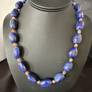 Blue Lapis Orange Spiny Chunky Southwestern Necklace 20" | Sterling Silver | Authentic Native American Handmade | 19258
