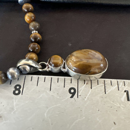 Coffee Brown Tigers Eye Sterling Silver Pendant Necklace Southwestern 18279