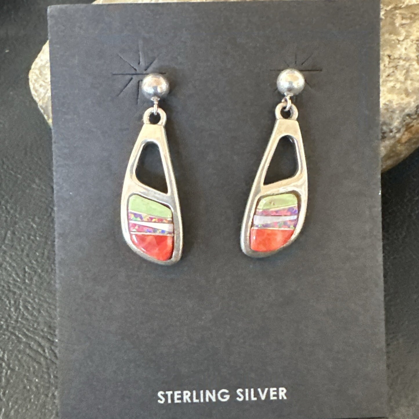 Southwestern Sterling Silver Multicolor Gaspeite Opal Inlay Earrings 4436