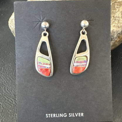 Southwestern Sterling Silver Multicolor Gaspeite Opal Inlay Earrings 4436