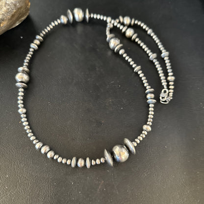 Native American Sterling Silver Navajo Pearls Mixed Beads 36" Necklace 92318