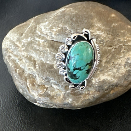 Yazzie Handmade Navajo Sterling Silver  Blue Kingman Turquoise Ring Size 8 19626