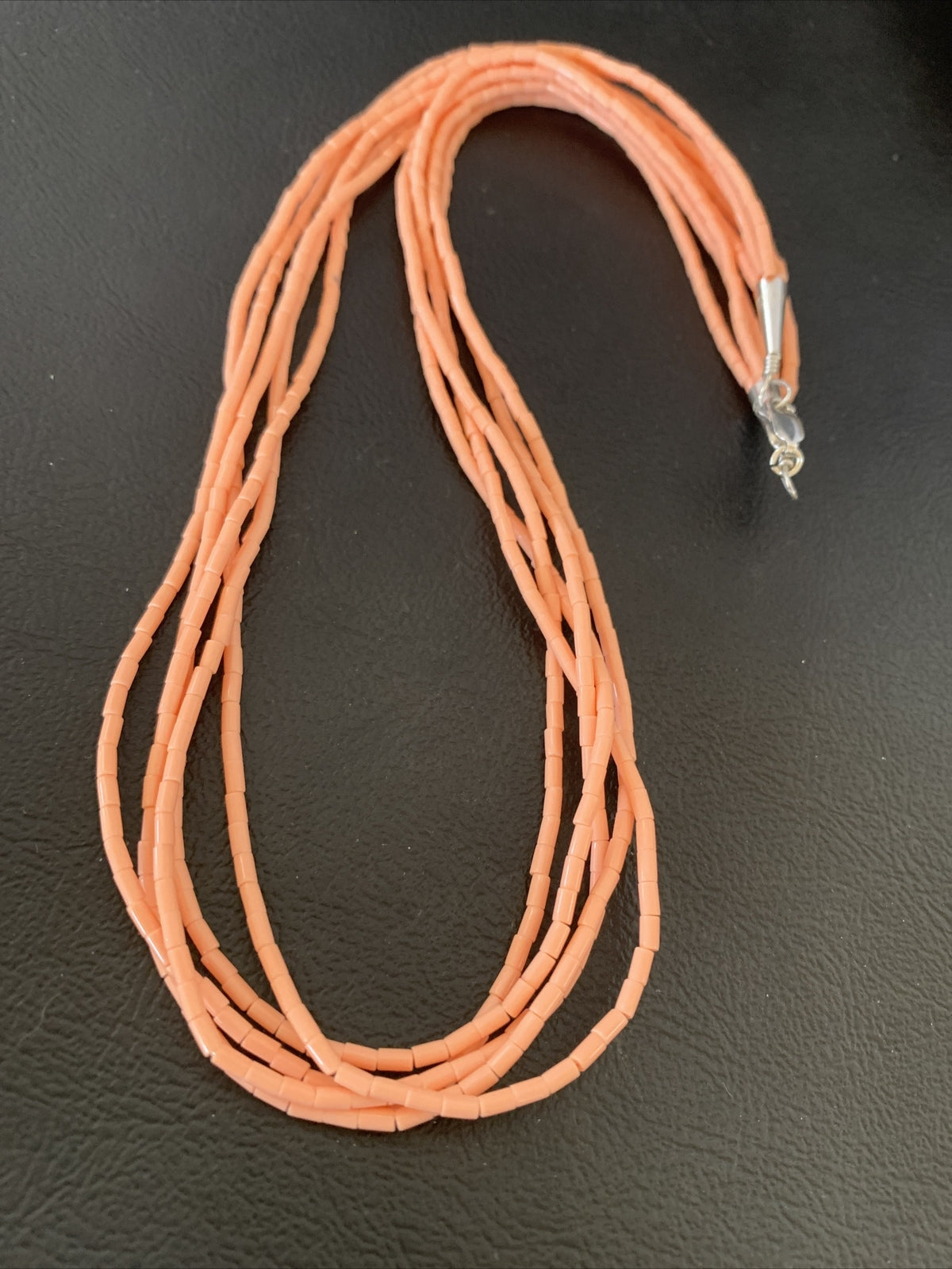 Pink Coral Stabilized Bead 5 Strand Navajo Sterling Silver Necklace 02208