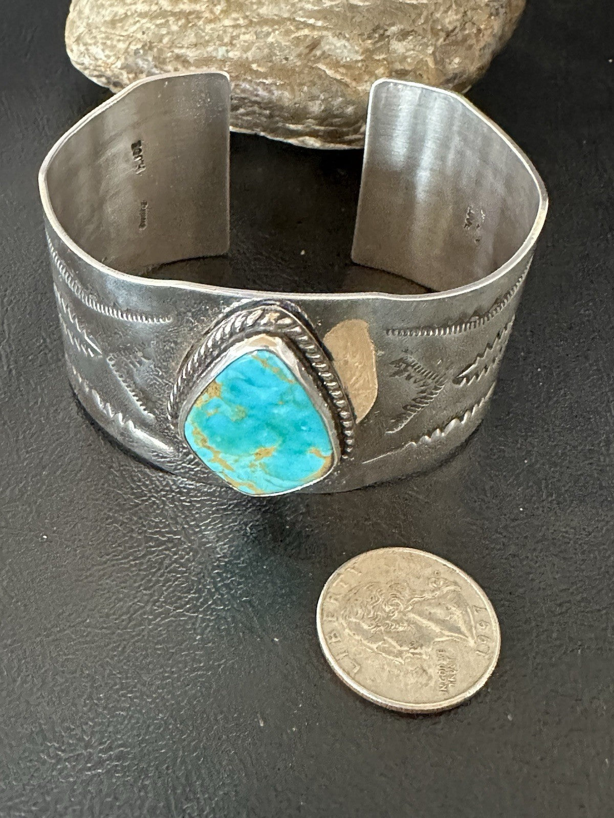 H Joe Blue Kingman Turquoise Navajo Sterling Silver Cuff Bracelet 8.2" 19423