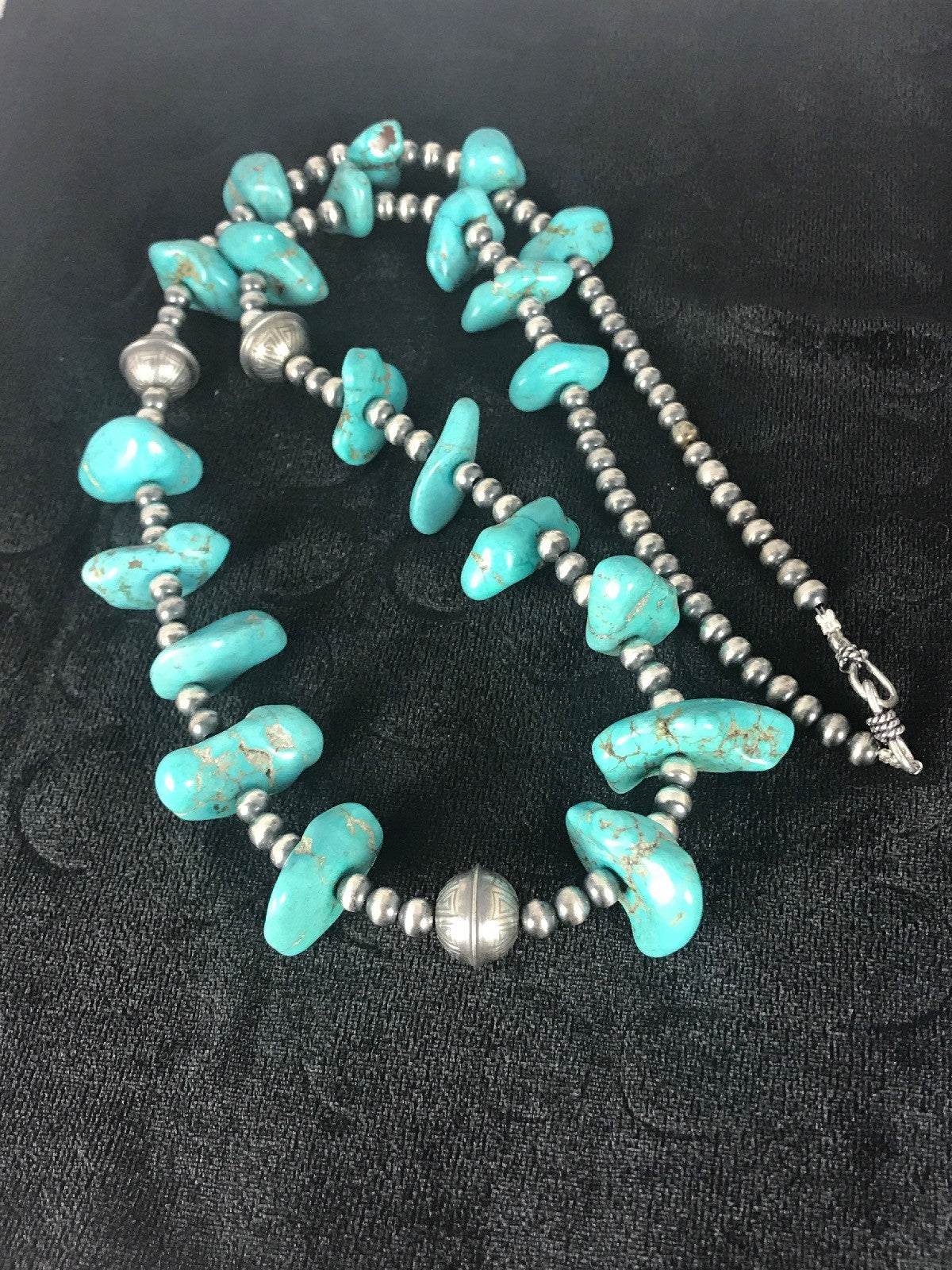 Kingman Turquoise Bead Navajo Pearls Santo Domingo Necklace 08348