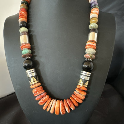 Tommy Rosita Singer T R Sterling Silver Orange Spiny Onyx Necklace 20in 19411