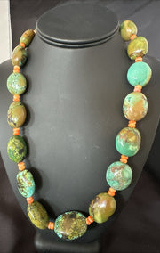 Blue Green Turquoise Spiny Chunky Navajo Necklace 22" | Sterling Silver | Authentic Native American Handmade | 19253