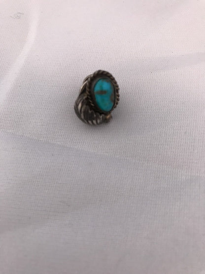 Native Turquoise Feather Tie Tag Sterling Silver Old Pawn Pin Ithaca 08013