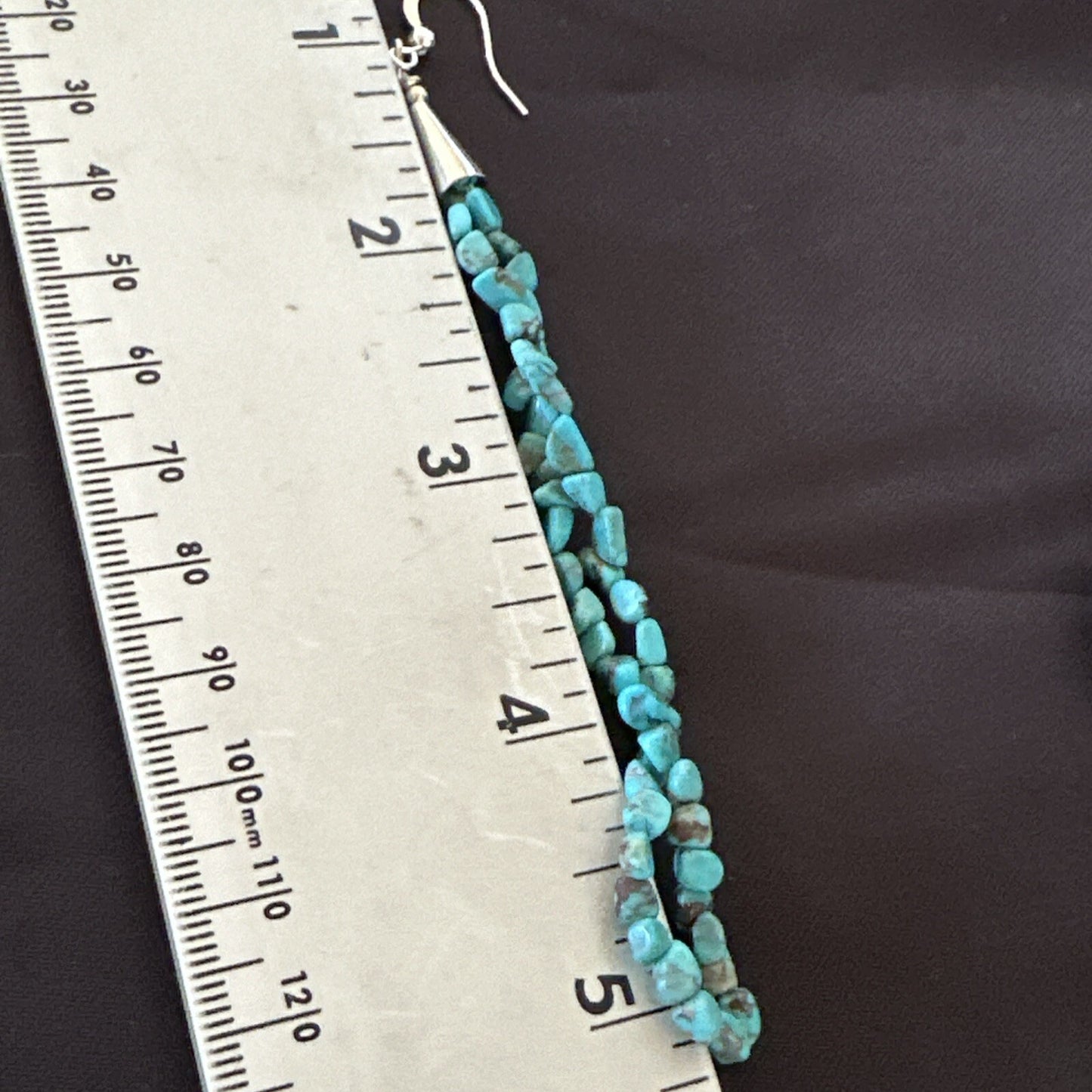 XL Blue Turquoise Nugget Bead Sterling Silver Beads Navajo Earrings 4.5" 18095
