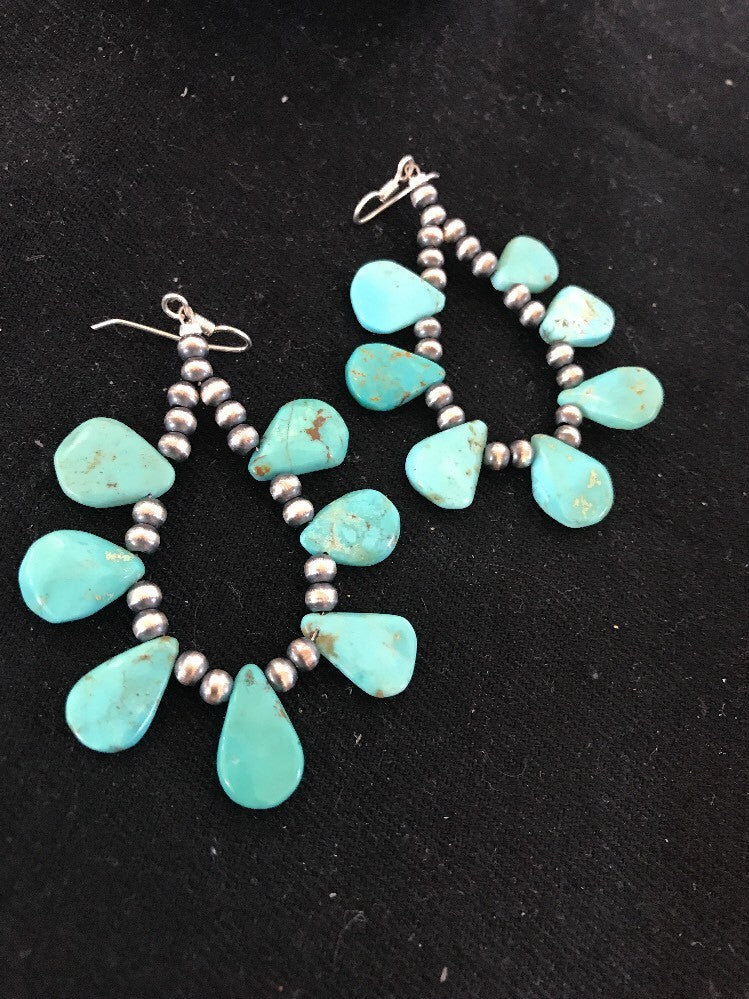 Native American Navajo Blue Cluster Turquoise Sterling Silver Earrings 10063