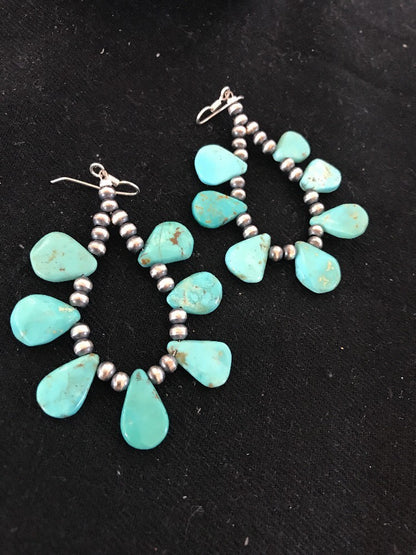 Native American Navajo Blue Cluster Turquoise Sterling Silver Earrings 10063