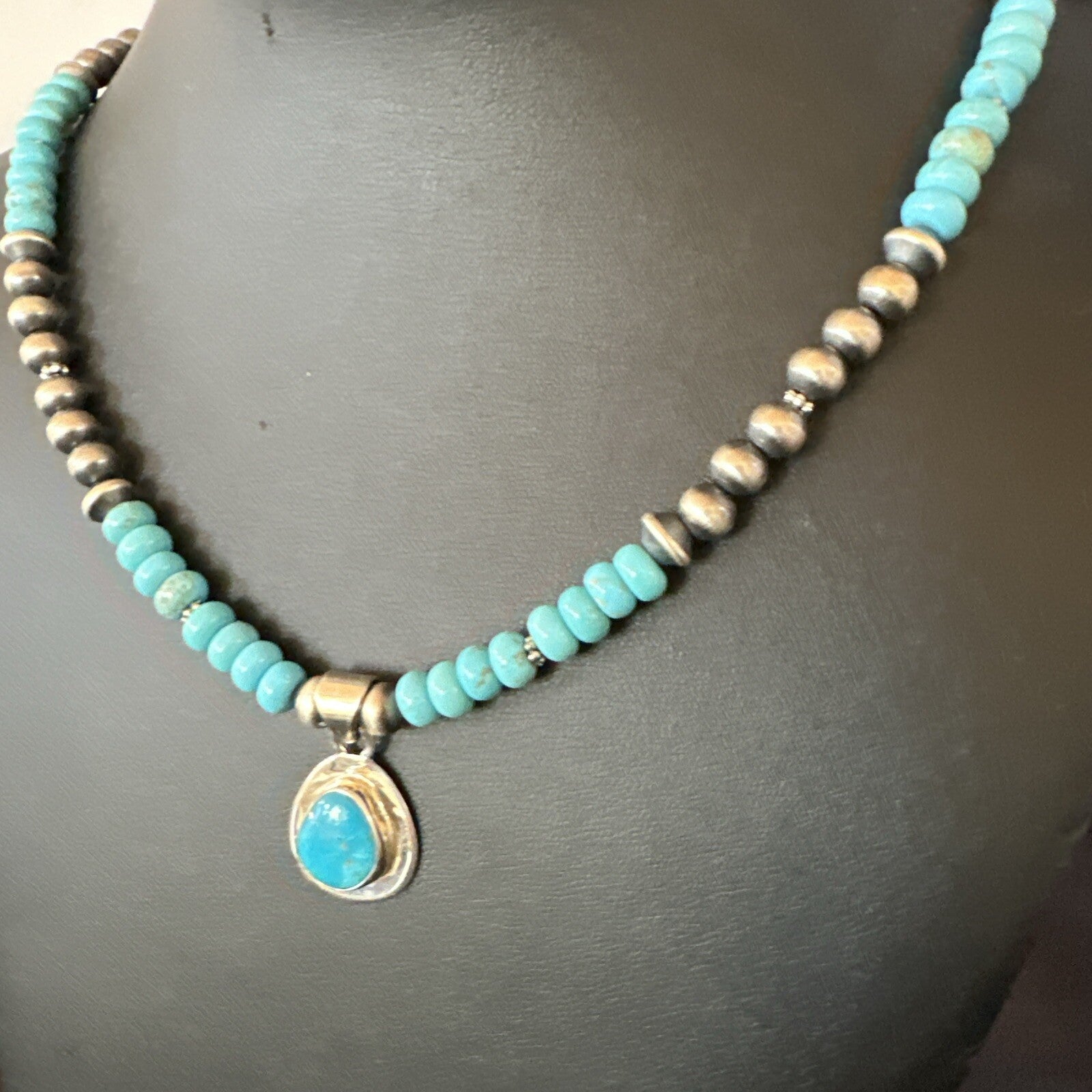 WoMens Blue Kingman Turquoise Pendant Navajo Sterling Silver Necklace 21" 18426