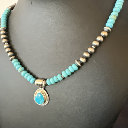 WoMens Blue Kingman Turquoise Pendant Navajo Sterling Silver Necklace 21" 18426