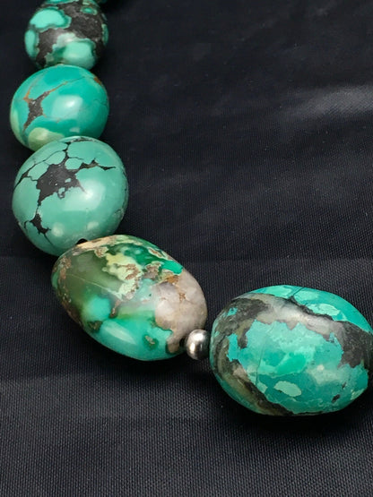 Royston Turquoise Chunky Navajo Sterling Silver Necklace 18" 2962
