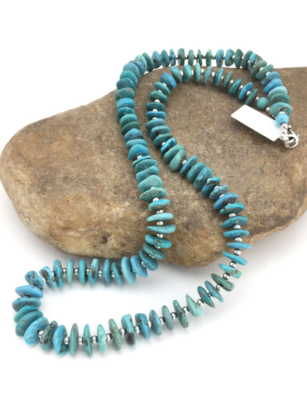 Blue Turquoise Graduated Navajo Pearls Sterling Silver Necklace 23" 01348
