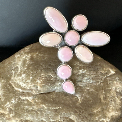 Gorgeous DragonFly Pink Conch Cluster Ring Handmade Adjustable Navajo Sz 8 18778