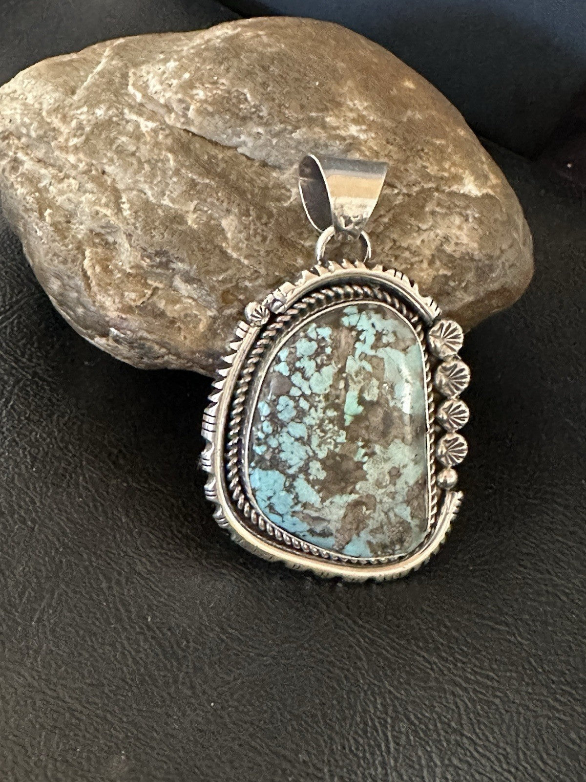 XL Men Women Blue Turquoise Pendant Navajo Sterling Yazzie 19526