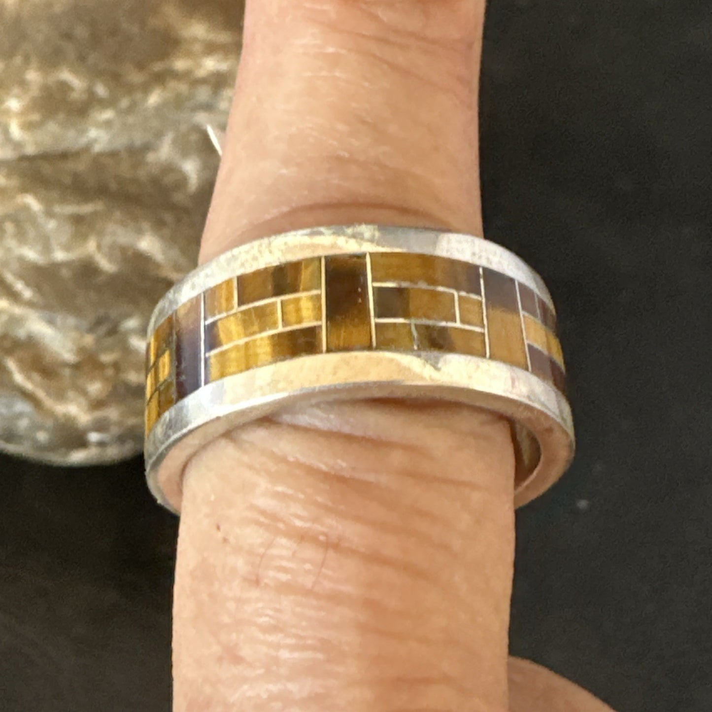 Brown Mens Infinity Band Tigers Eye Navajo Sterling Silver Ring Size 11 19051