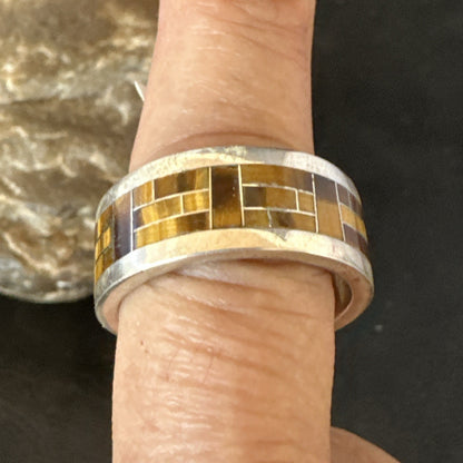 Brown Mens Infinity Band Tigers Eye Navajo Sterling Silver Ring Size 11 19051