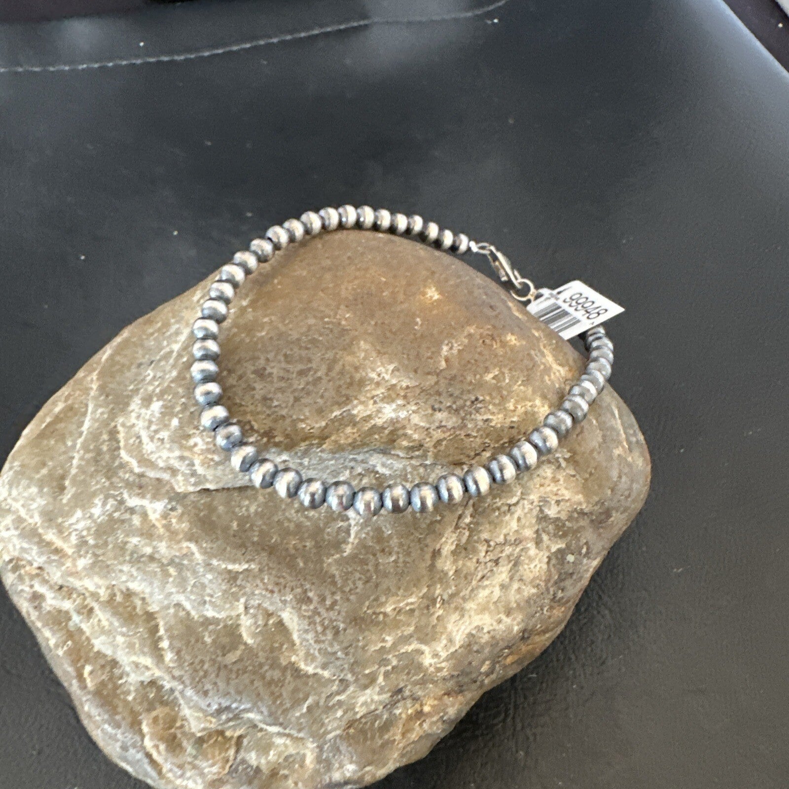 Native American Navajo 4mm Beads 7” Sterling Silver Bracelet 90407