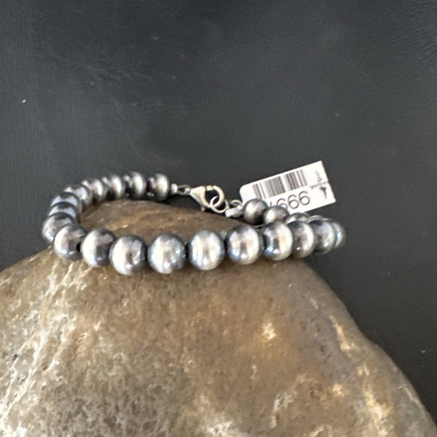 Native American Navajo 7mm Beads 7” Sterling Silver Bracelet 99977