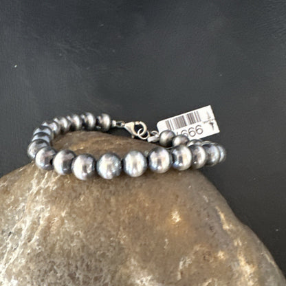Native American Navajo 7mm Beads 7” Sterling Silver Bracelet 99977