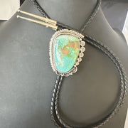 Men's Blue Green Royston Turquoise Bolo Tie Navajo | Sterling Silver | Authentic Native American Handmade | 19594