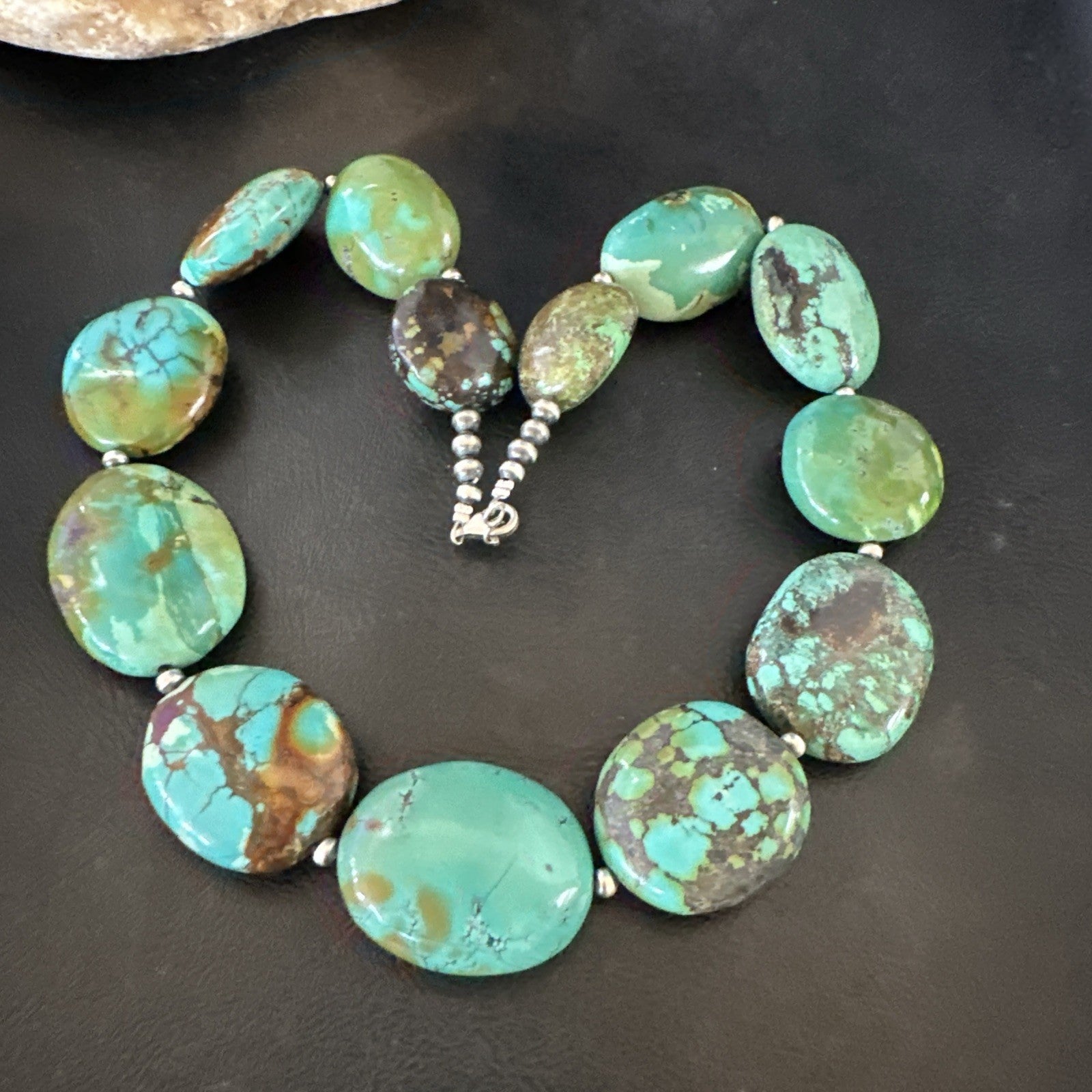 Blue Green Turquoise Nugget Chunky Navajo Sterling Silver Necklace 20” 19250