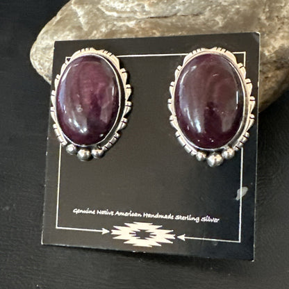Purple Spiny Oyster Navajo Sterling Silver Stud Post Earrings 1" 18740