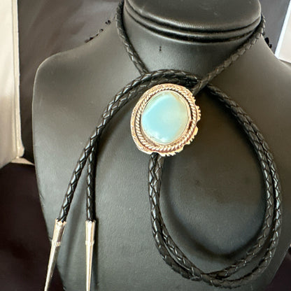 Mens Blue Dry Creek Turquoise Navajo Sterling Silver Bolo Tie 19054