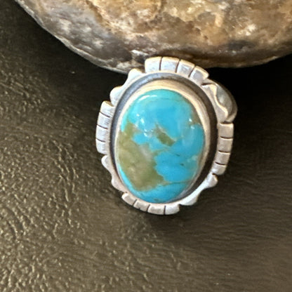 Blue Kingman Turquoise Navajo Sterling Silver Adjustable Ring Size 8 18825