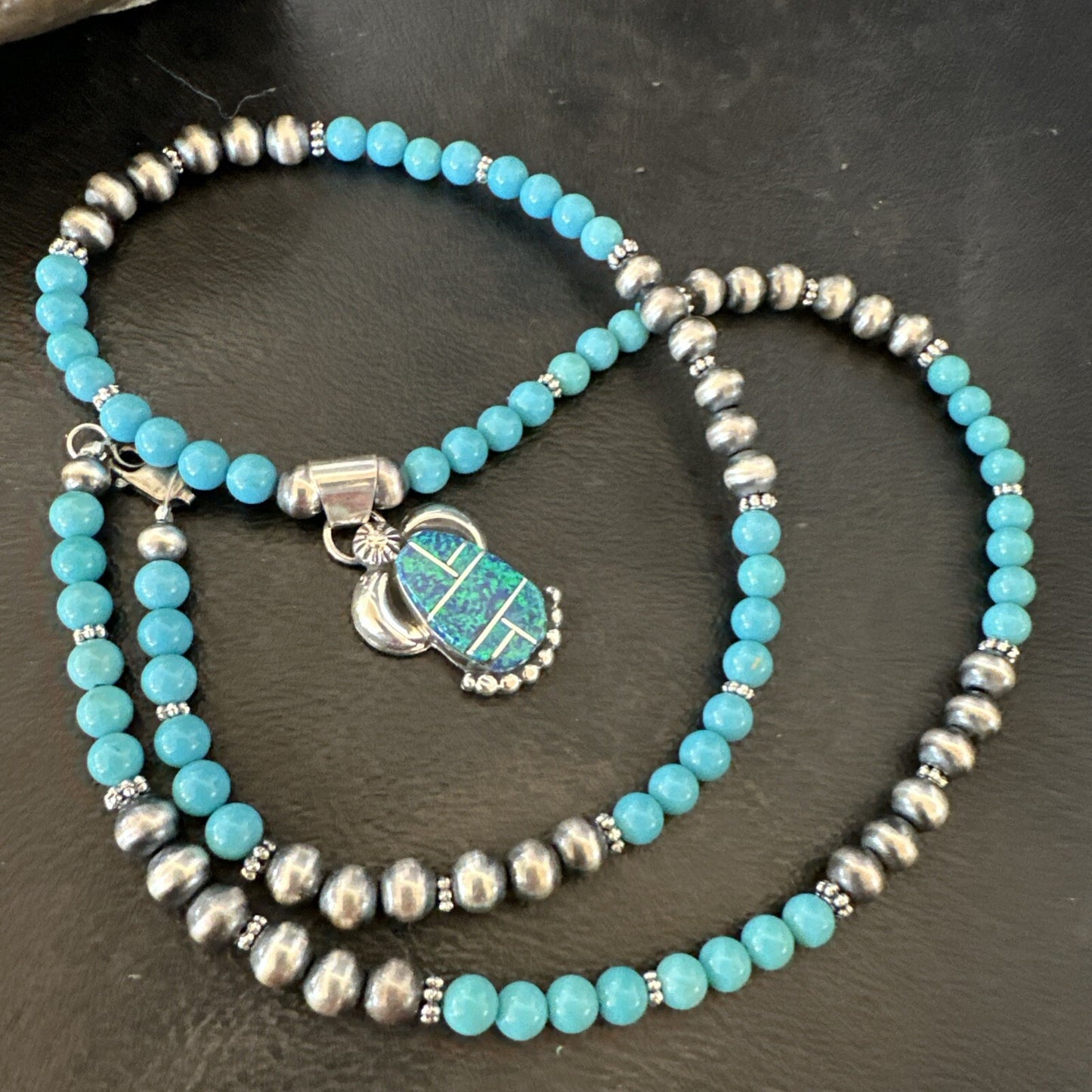Blue Opal Pendant Turquoise Navajo Sterling Silver Necklace 23" 18736