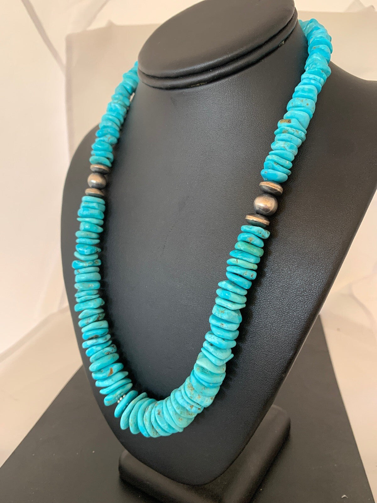 Turquoise Graduated Navajo Pearls Sterling Silver Native American Necklace 4209